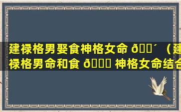 建禄格男娶食神格女命 🐴 （建禄格男命和食 🐞 神格女命结合）